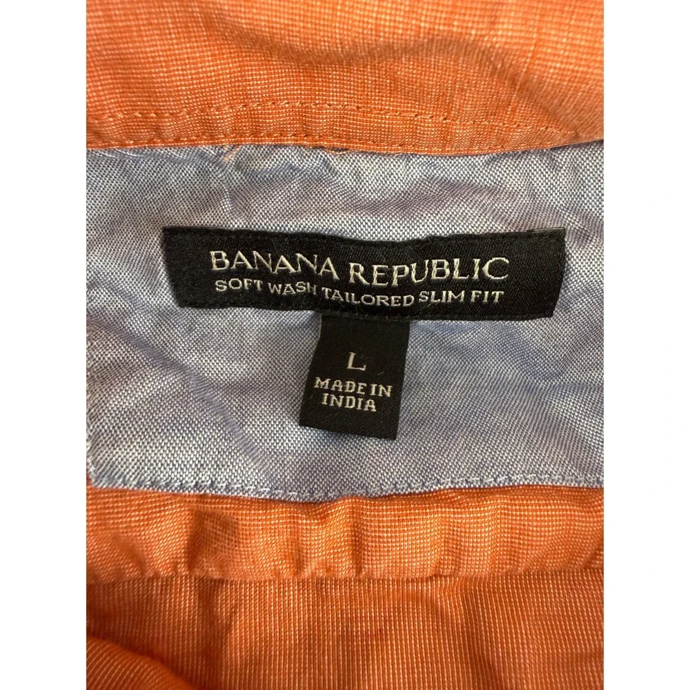 Banana Republic Sz L Soft Wash Tailored Slim Fit Button Down Shirt Orange LS Men